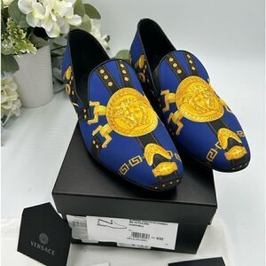Men’s Versace medusa head silk slippers, size 43 made in Italy